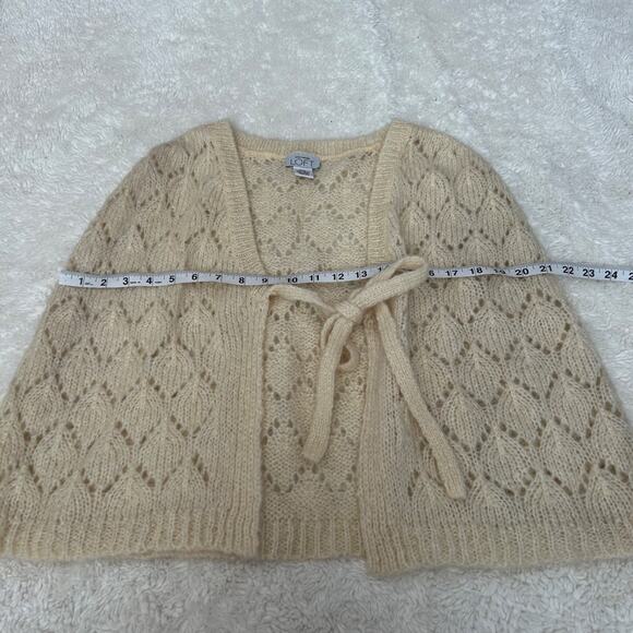Ann Taylor Loft Womens VTG Wool Mohair Blend Front Tie Crochet Cream Sz M/L Soft - Picture 3 of 5